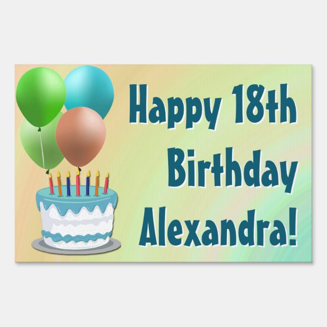 Balloons and Cake Custom Birthday Yard Sign (Front)