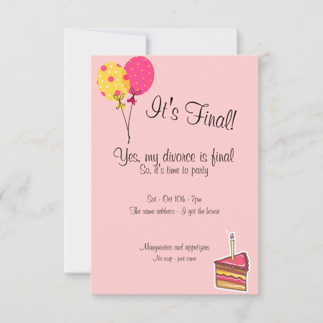 Balloons and Cake Divorce Party Invitation (Front)