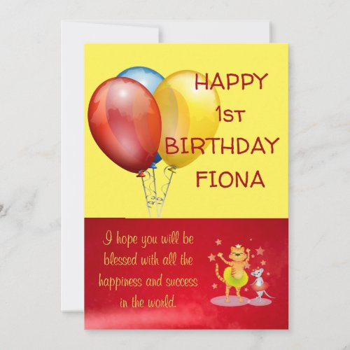 Balloons And Cartoon Animals Baby Birthday Card