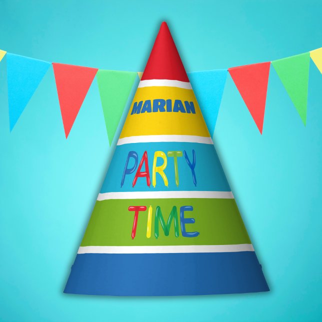 Balloons and color stripes party time party hat (Creator Uploaded)