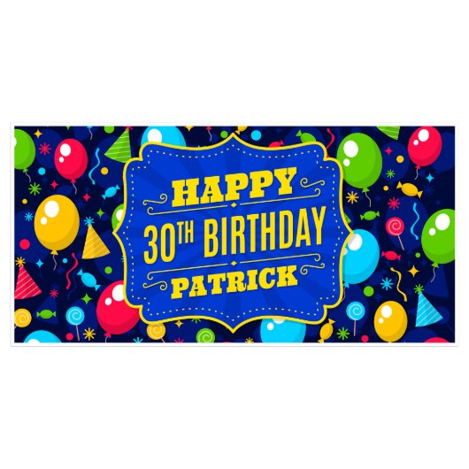 Balloons and Confetti 30th Birthday Party Banner  (Front)