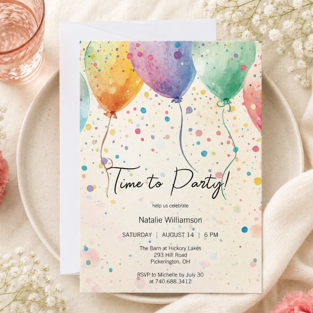 Balloons and Confetti Birthday Party Invitation (Creator Uploaded)