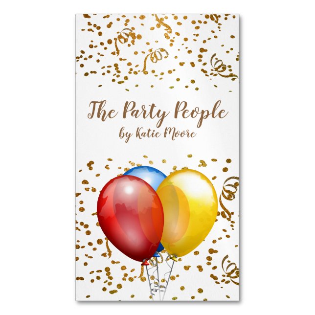 Balloons And Confetti Event Planner Business Card Magnet (Front Vertical)