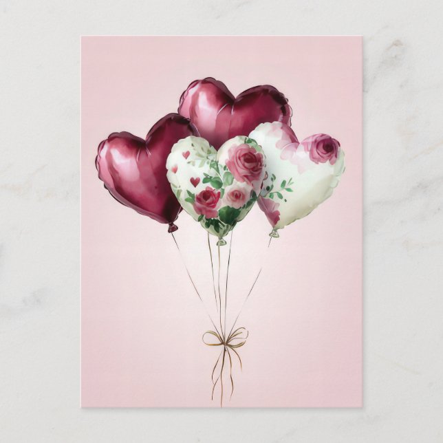 Balloons and Flowers Valentine's Greeting Postcard (Front)