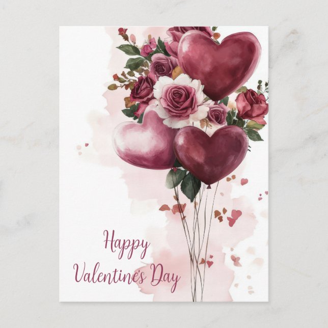 Balloons and Flowers Valentine's Greeting Postcard (Front)