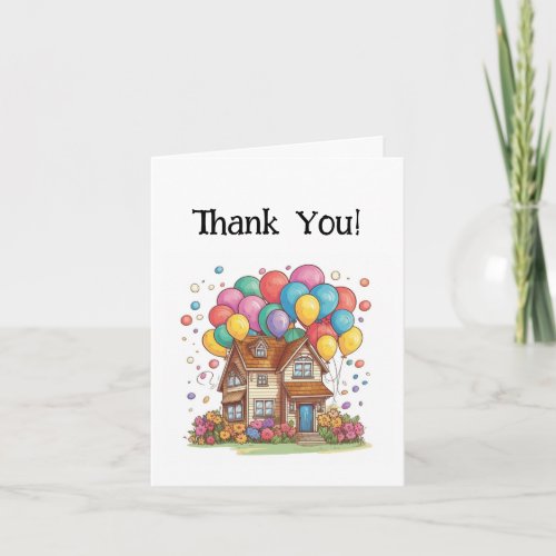 Balloons and Flowes Home Celebration Thank You Note Card