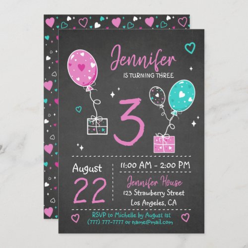 Balloons and Gifts Birthday Chalkboard Invitation