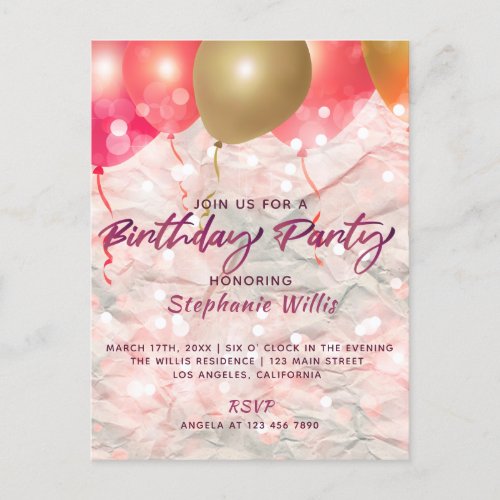 Balloons And Sparkles On Paper Birthday Party  Postcard