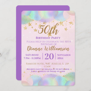 Balloons And Stars Pink 50th Birthday Party Invitation