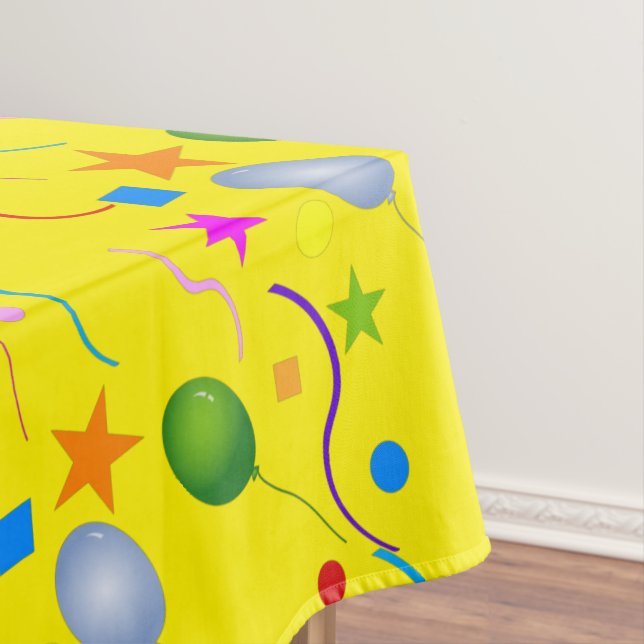 Balloons and Streamers on Colorful Sweet Sixteen Tablecloth (In Situ)