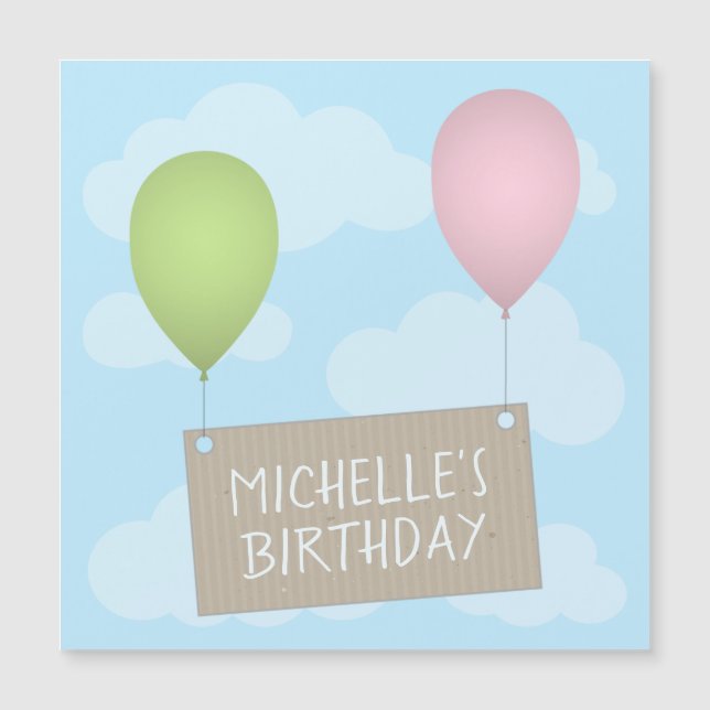 Balloons and Tag Birthday Magnetic Card (Front)