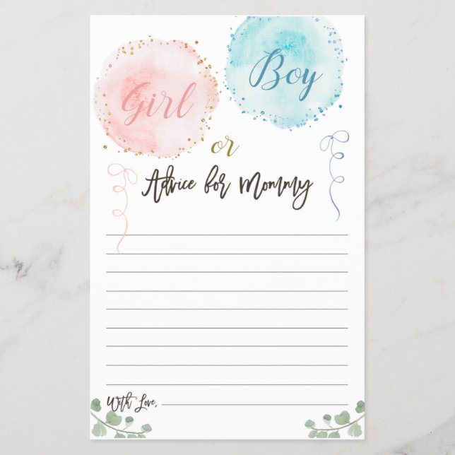 Balloons Baby Shower Advice Card Flyer (Front)