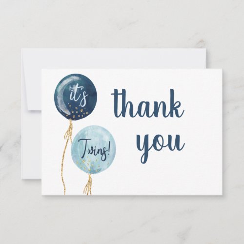 Balloons baby shower Boy twins thank you note card