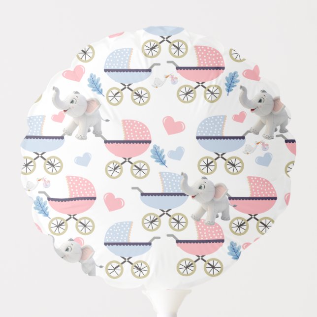Balloons Baby Stroller Stork Elephant Hearts (Front)