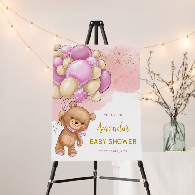 Balloons Bear Baby Shower Welcome Sign Foam Board (In Situ (Stand))