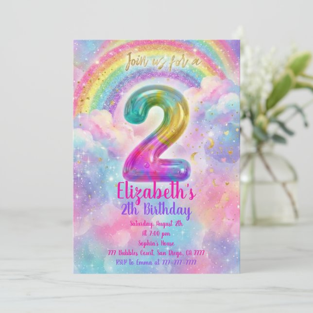 Balloons Birthday 2th Birthday  Invitation (Standing Front)