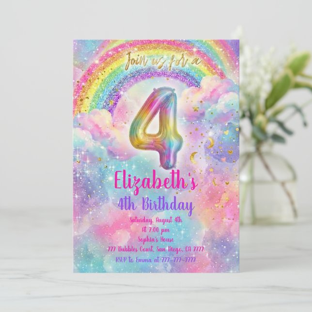 Balloons Birthday 4th Birthday  Invitation (Standing Front)