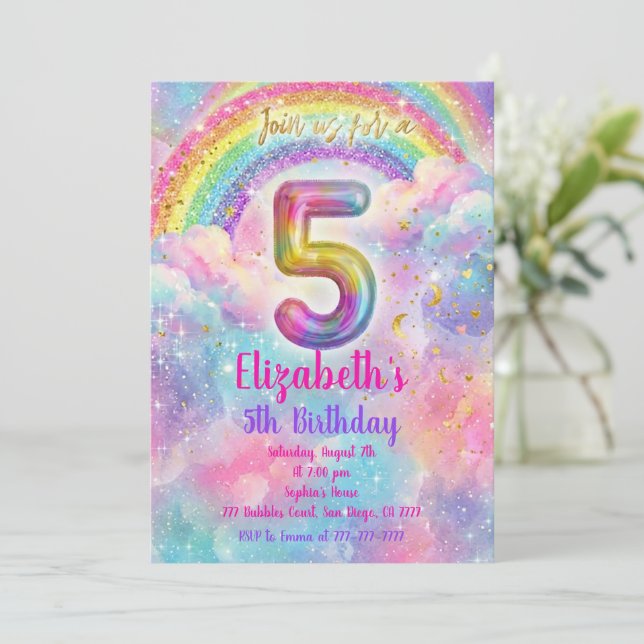 Balloons Birthday 5th Birthday  Invitation (Standing Front)