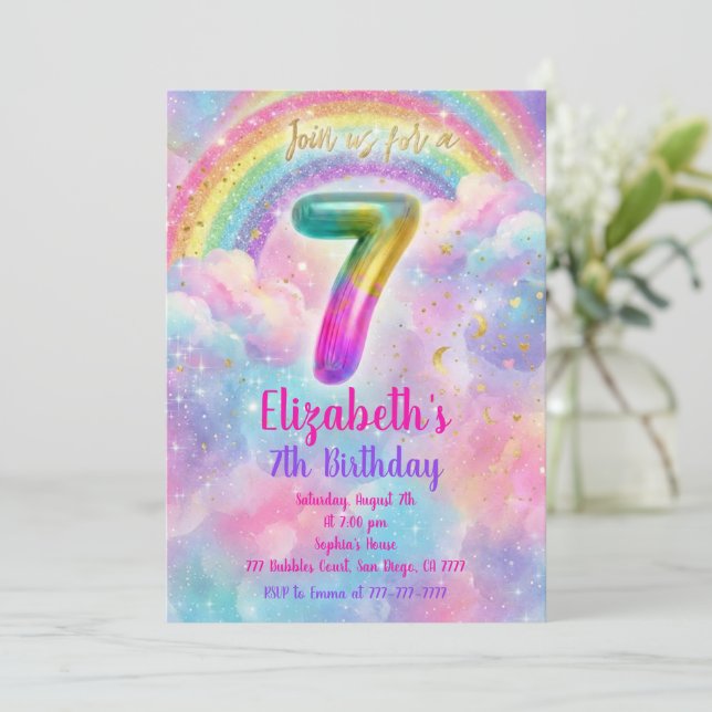 Balloons Birthday 7th Birthday  Invitation (Standing Front)