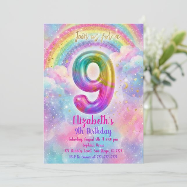 Balloons Birthday 9th Birthday  Invitation (Standing Front)