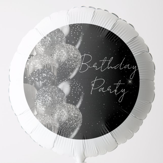 Balloons Birthday Black Silver Glitter Party (Front)
