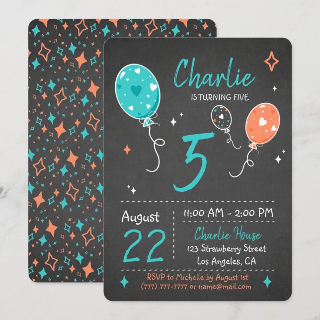 Balloons | Birthday Chalkboard Invitation (Front/Back)