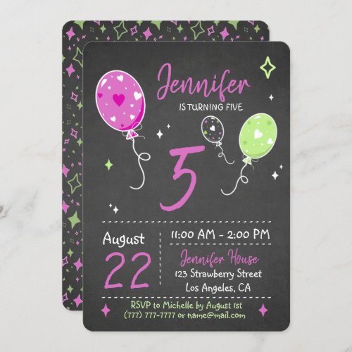 Balloons  Birthday Chalkboard Invitation