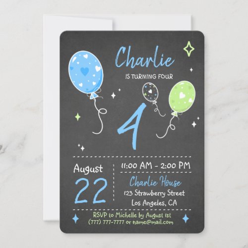 Balloons  Birthday Chalkboard Invitation