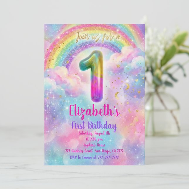 Balloons Birthday first Birthday  Invitation (Standing Front)