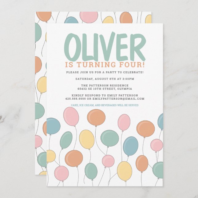 Balloons Birthday Invitation (Front/Back)