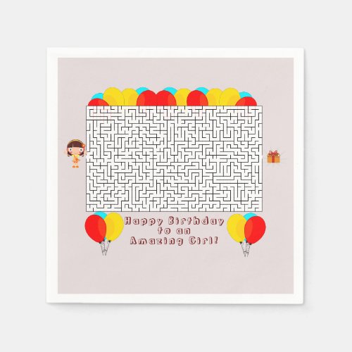 Balloons Birthday Maze Amazing Girl Pink Napkins