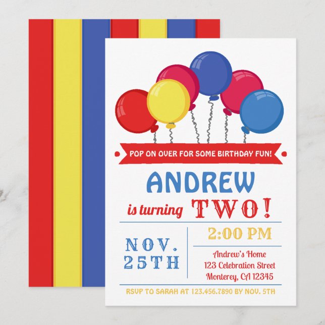Balloons Birthday Party Invitation (Front/Back)