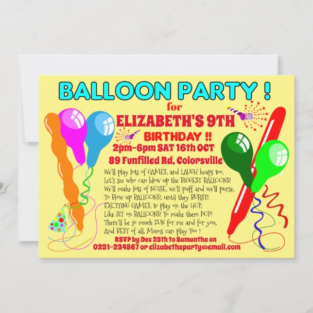 BALLOONS birthday party modern Invitation (Front)