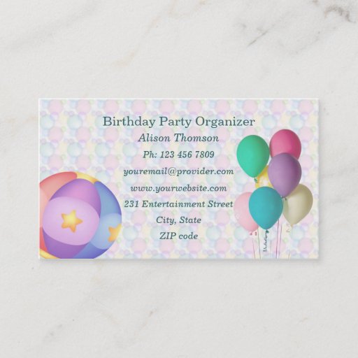 Customizable Balloons Birthday Party Organizer Business Card