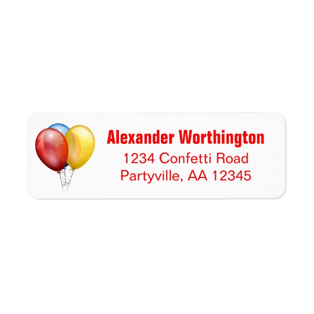Balloons Birthday Red Address Label (Front)