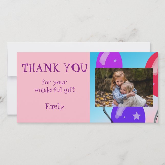 Balloons Birthday Thank you Photo Card (Front)