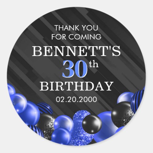 Balloons Black Blue Birthday Classic Round Sticker