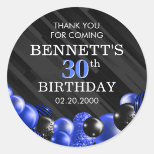 Balloons Black Blue Birthday Classic Round Sticker