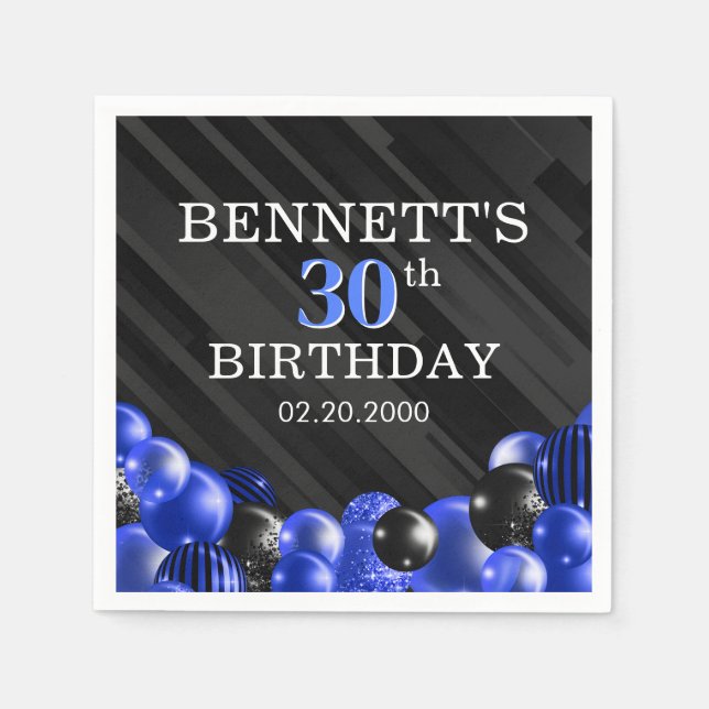 Balloons Black Blue Birthday Napkins (Front)