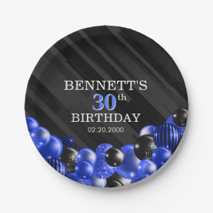 Balloons Black Blue Birthday Paper Plates