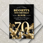 Balloons Black Gold 70th Birthday Invitation<br><div class="desc">Bunches and bunches of balloons—this design just doesn't hold back! Featuring bold numbers and elegant typography in a space that's literally overflowing with balloons, this design is an instant party-starter. The gold and black color scheme and retro typography set a classic, stylish tone for your event. Perfect for the modern...</div>
