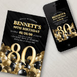 Balloons Black Gold 80th Birthday Invitation<br><div class="desc">Bunches and bunches of balloons—this design just doesn't hold back! Featuring bold numbers and elegant typography in a space that's literally overflowing with balloons, this design is an instant party-starter. The gold and black color scheme and retro typography set a classic, stylish tone for your event. Perfect for the modern...</div>