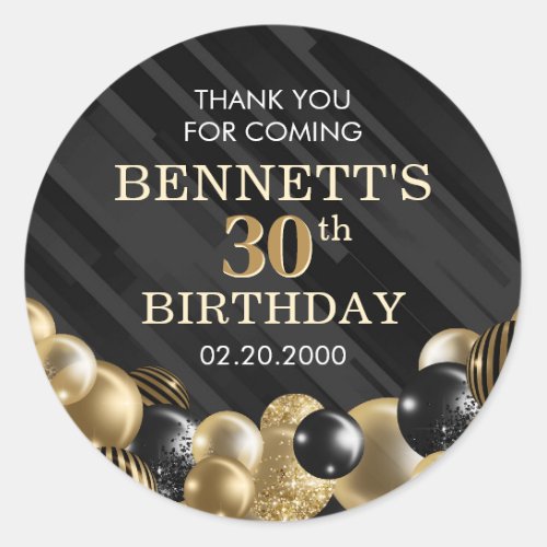 Balloons Black Gold Birthday Classic Round Sticker