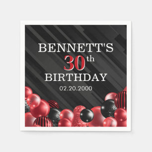 Balloons Black Red Birthday Napkins