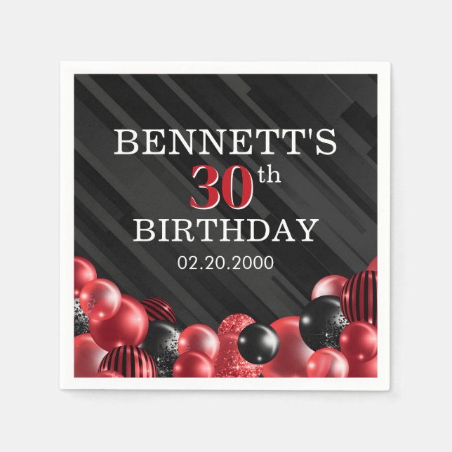 Balloons Black Red Birthday Napkins (Front)