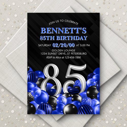 Balloons Blue 85th Birthday Invitation