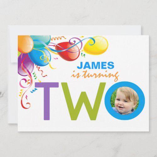 Balloons Boy Two Birthday Party | Photo Invite