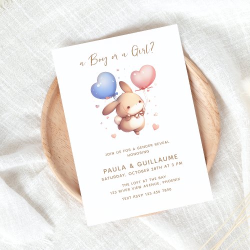 Balloons Bunny Gender Reveal Party Invite
