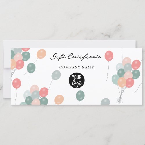 Balloons Business Logo Gift Certificate Voucher