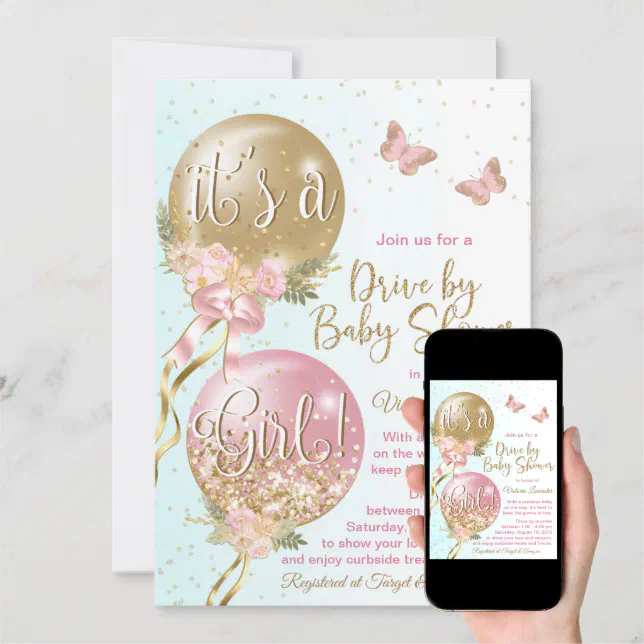 Balloons Butterflies Covid Drive By Baby Shower Invitation Zazzle